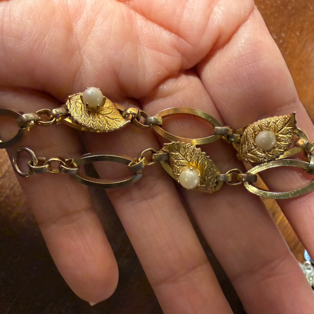 Gold Tone Letter Charm Bracelets,- Letter & Leaf - Picture 2 of 3